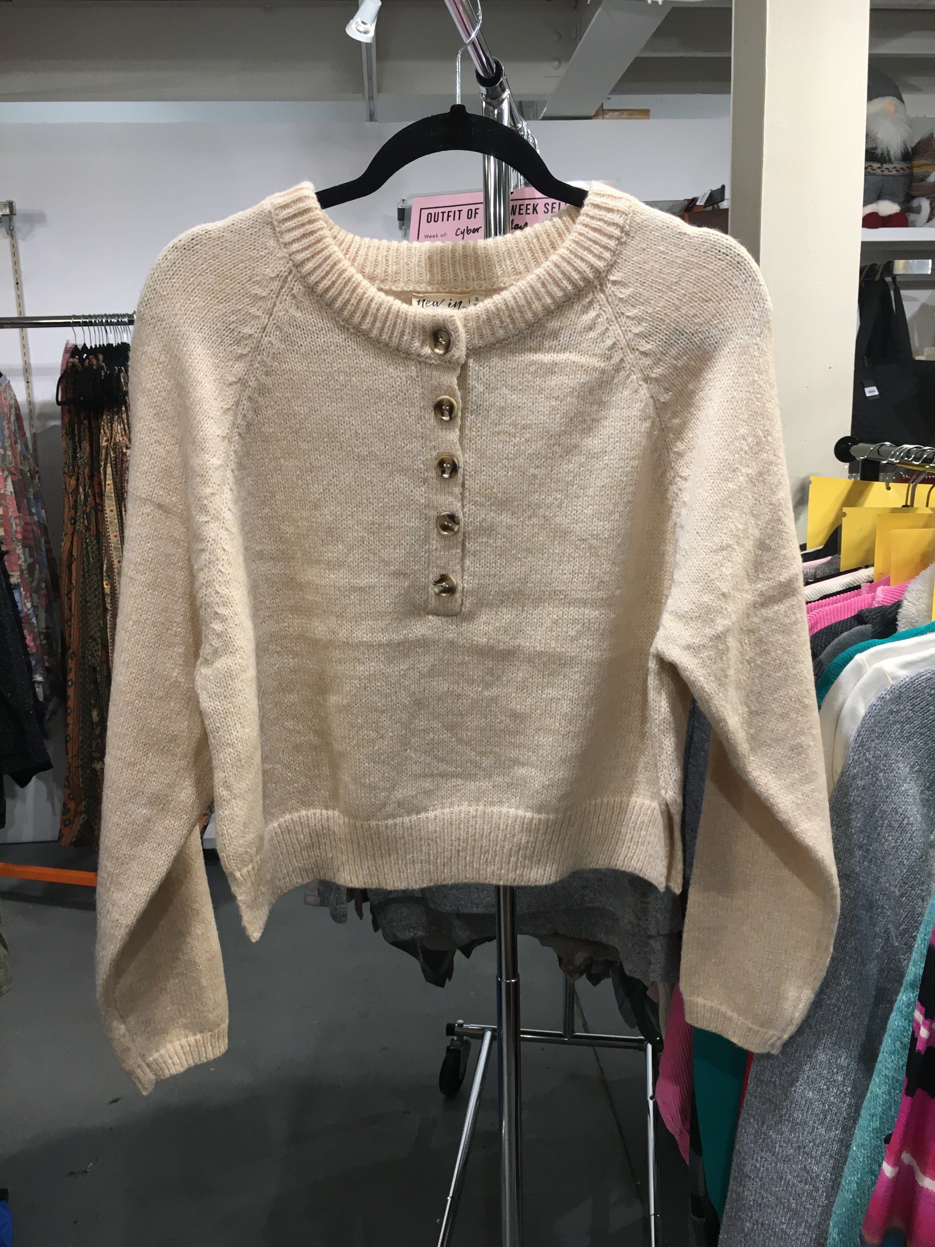 Oatmeal Button Down Cropped Sweater