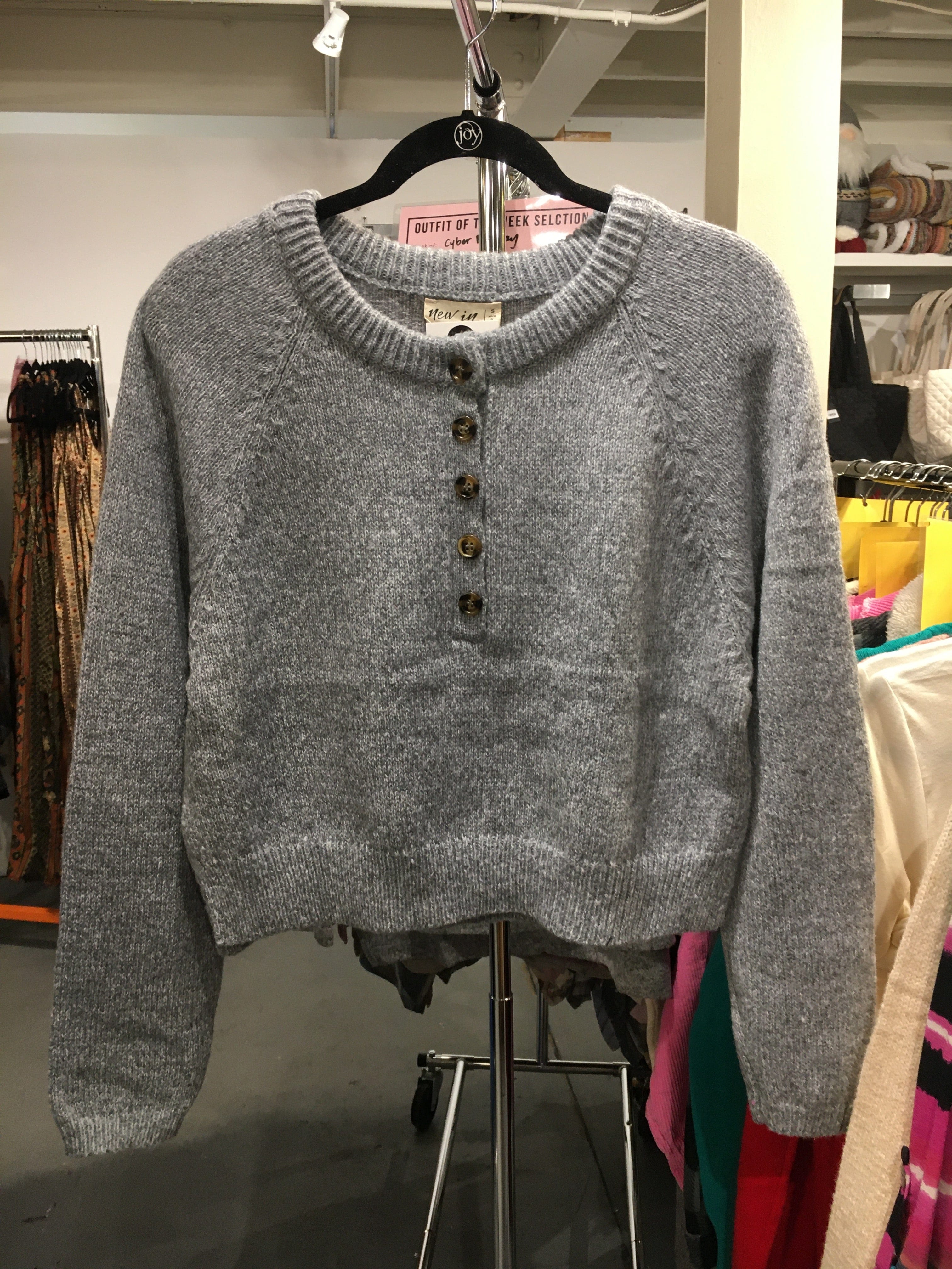 Heather Grey Button Down Cropped Sweater