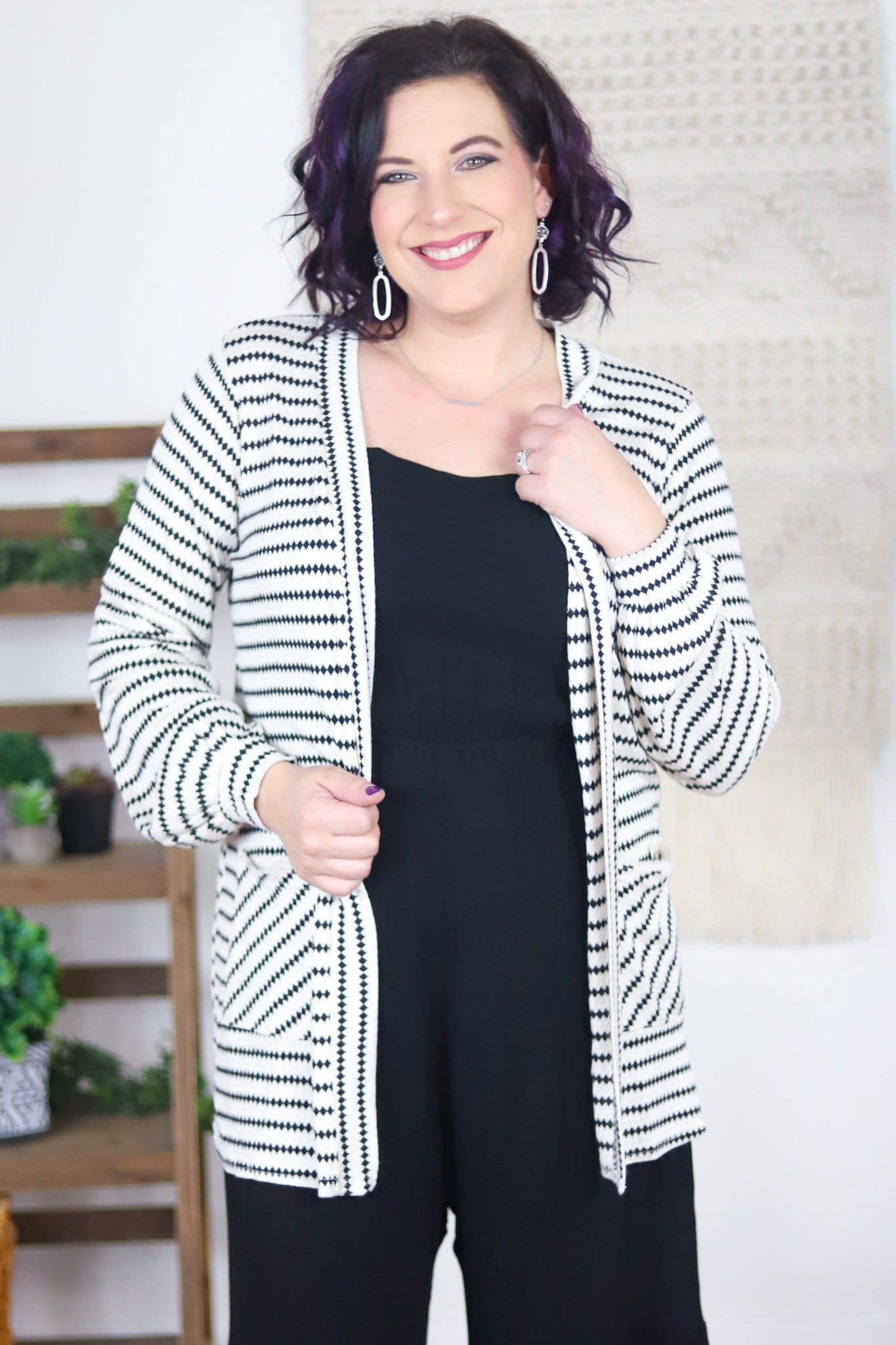 simple textured white and black stripe cardigan 