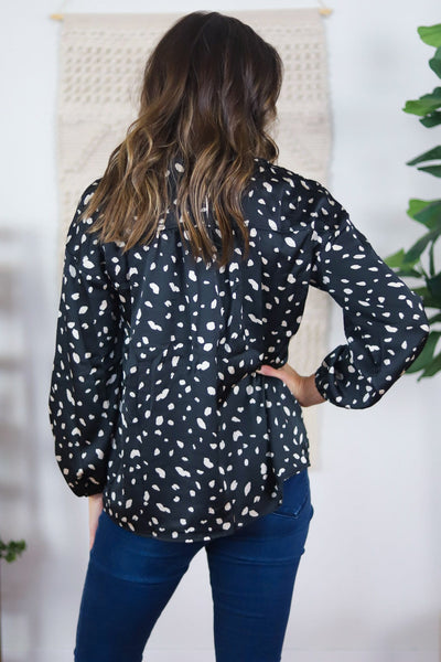 shiny blue / black Dalmatian print top 