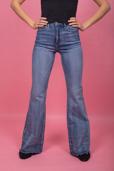 High Waist Release Hem Flare Jean