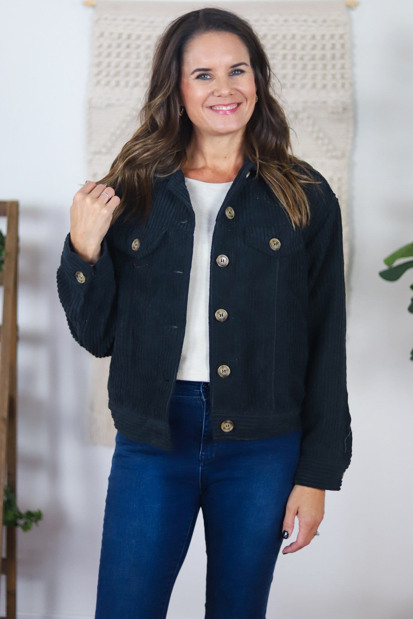 Corduroy jacket black with large buttons