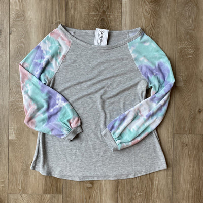 Grey Tie Dye Sleeve Top