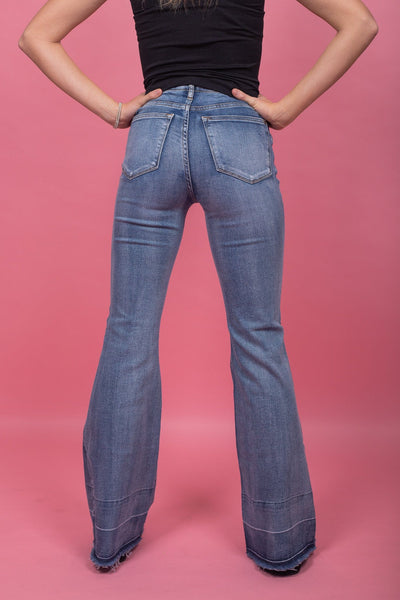 High Waist Release Hem Flare Jean