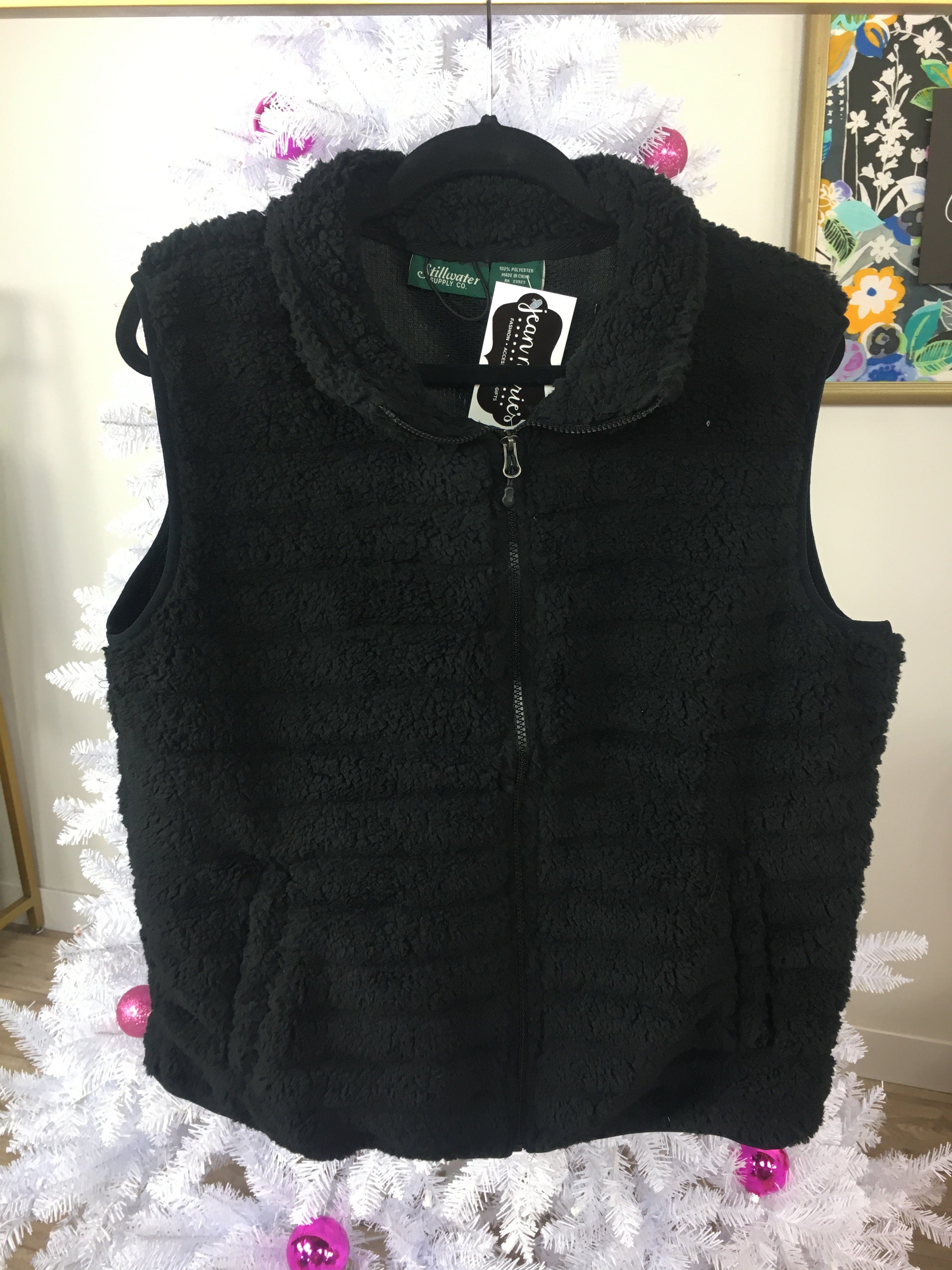 Black Sherpa Zip Vest