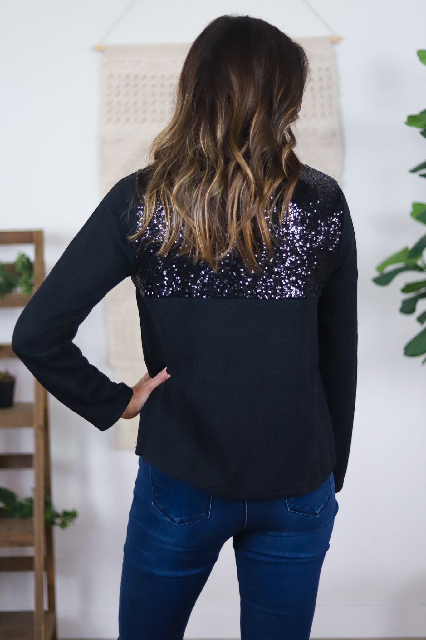 black sequin pullover back