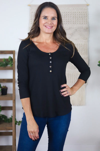 black u-neck henley shirt 