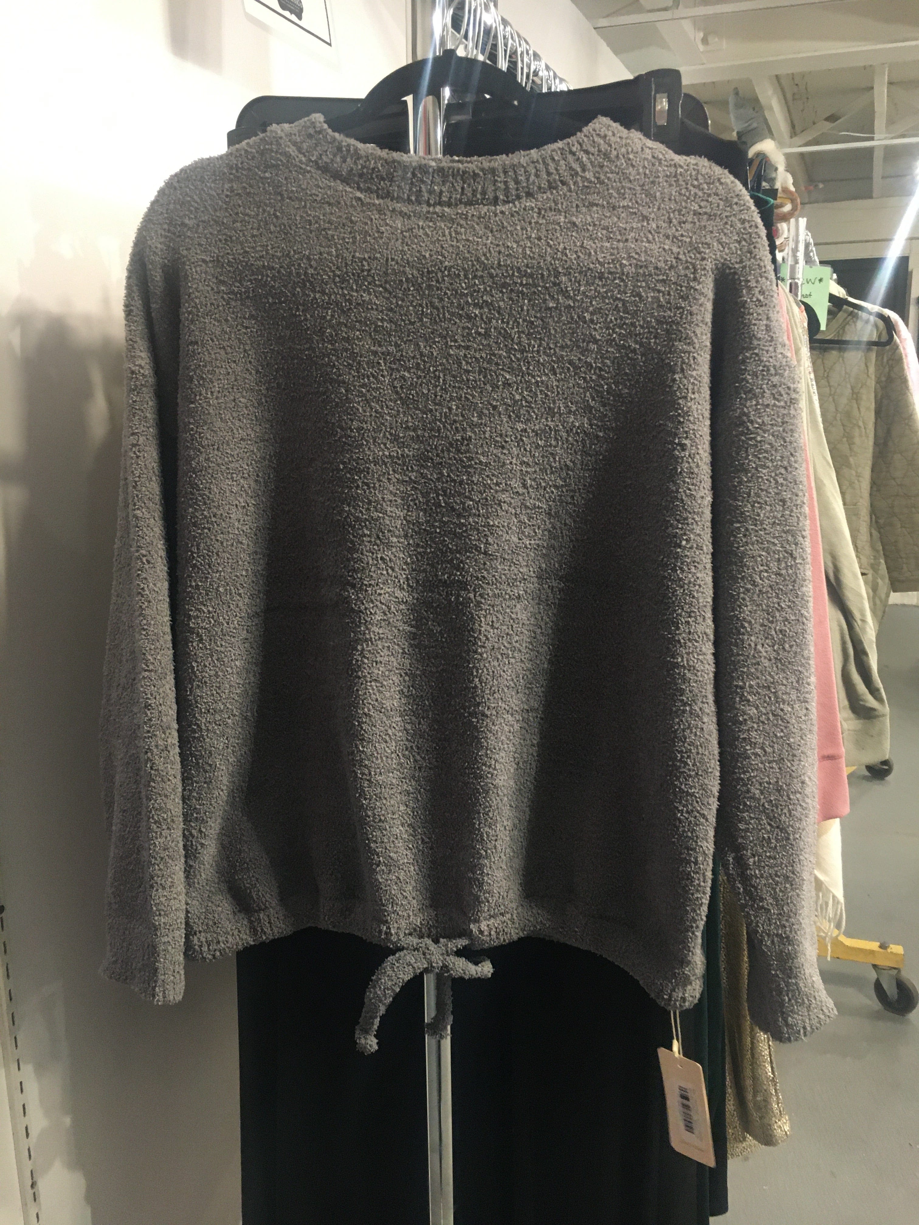 Gray Luxury Plush Tie Knot Sweater