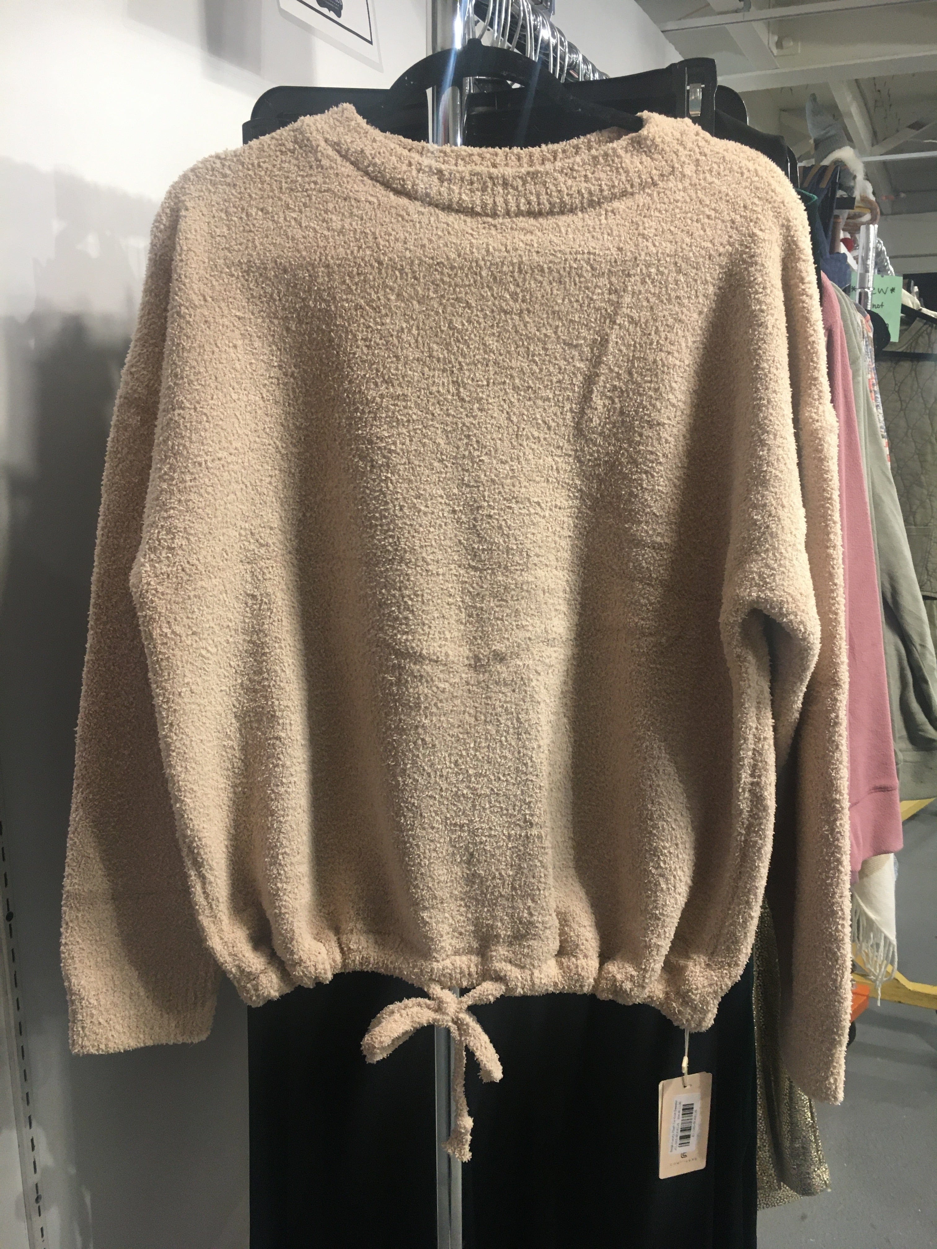 Beige Luxury Plush Tie Knot Sweater