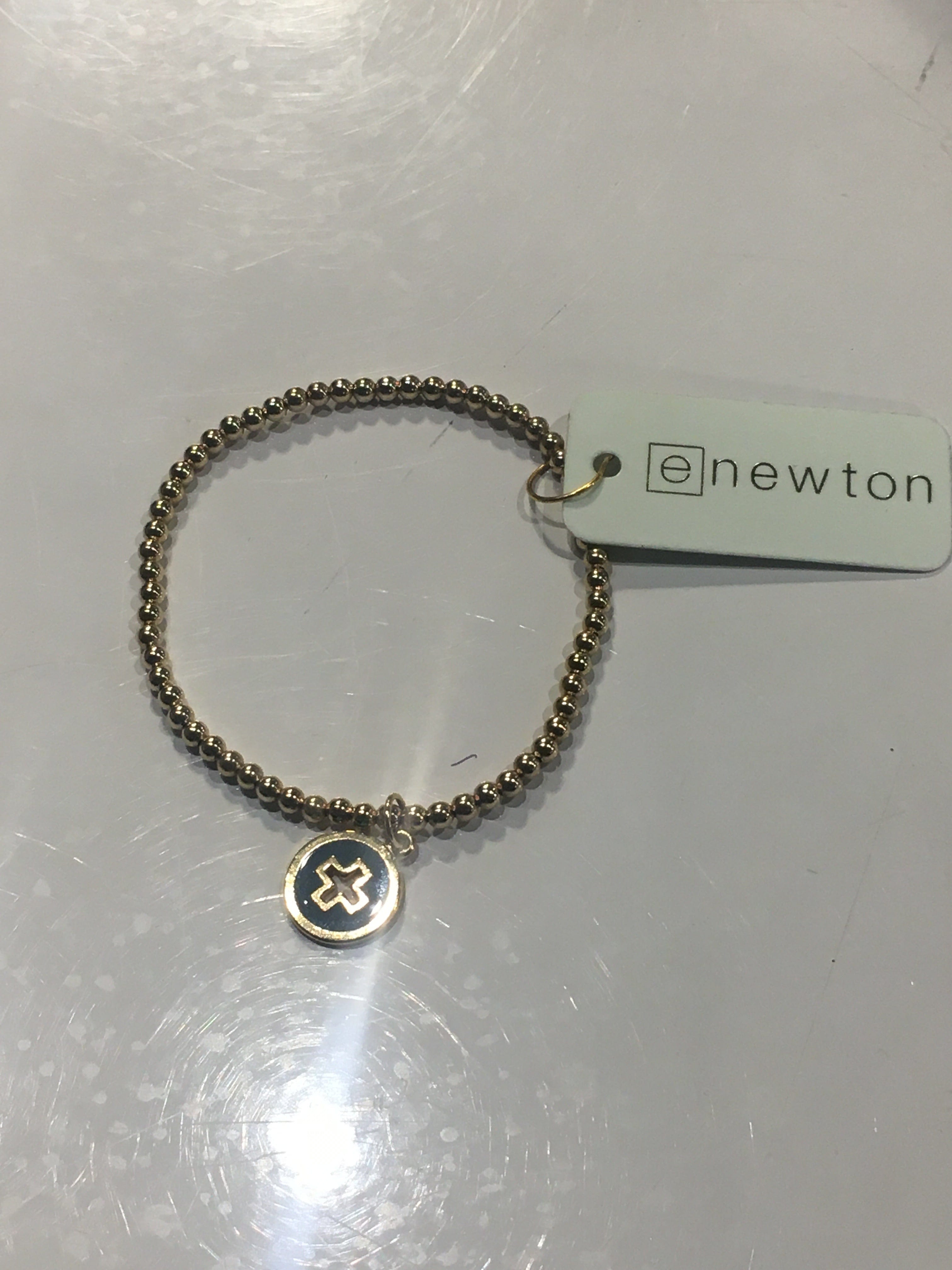 Classic Gold 3mm Bead Bracelet - Signature Cross Gold Disc - Navy