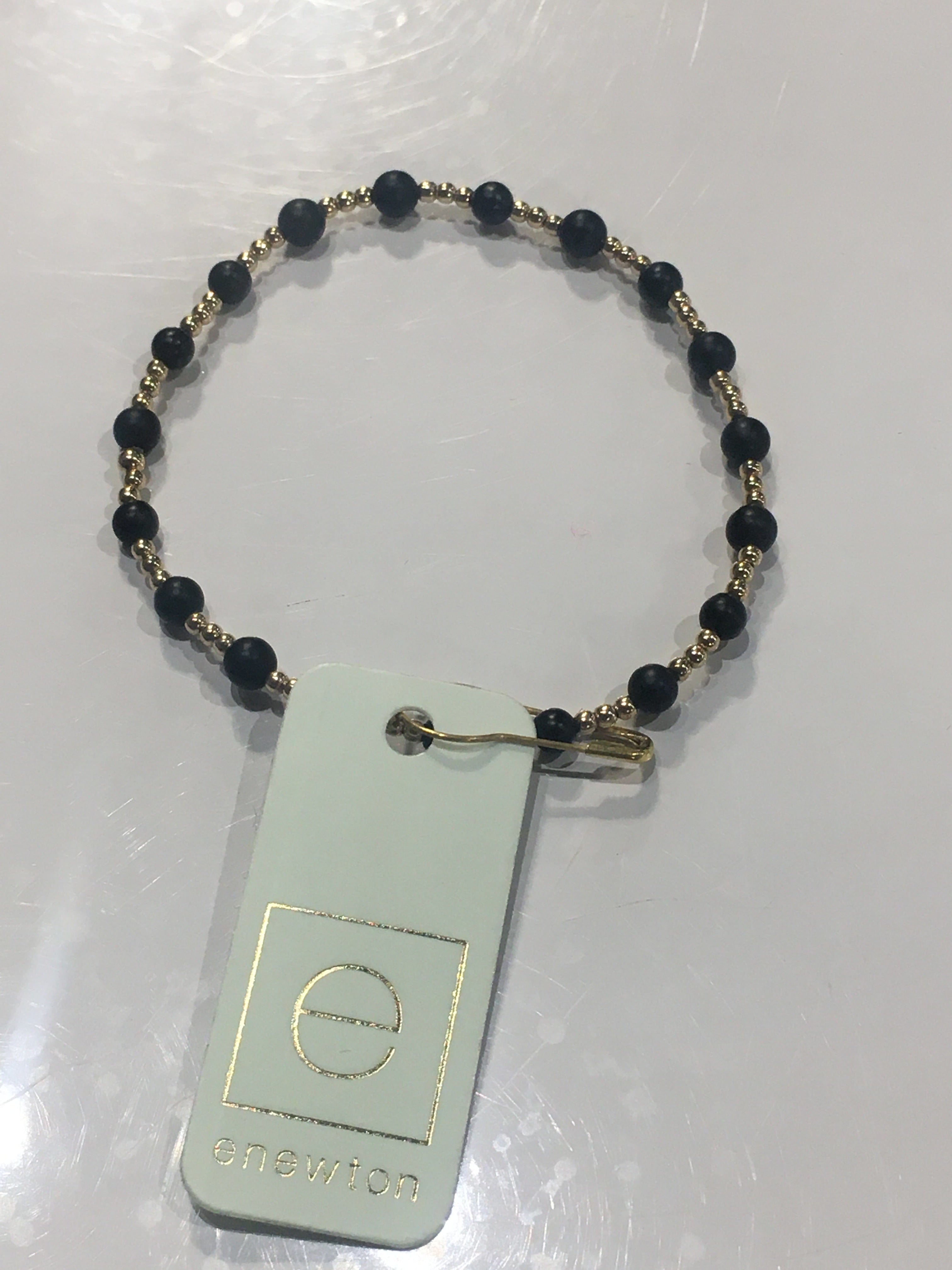 Onyx Sincerity Pattern 4mm Bead Bracelet - Gold