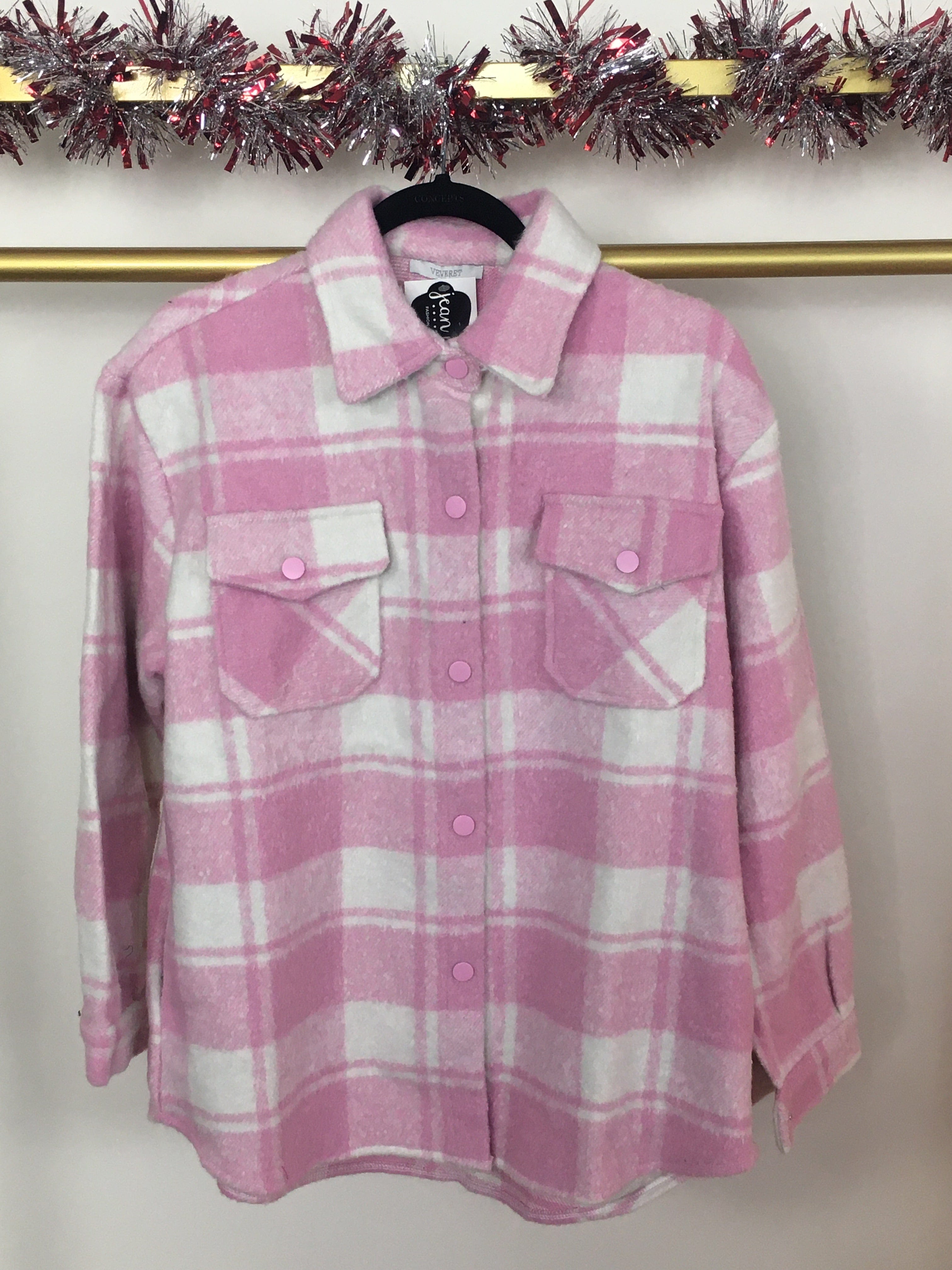 Nikki Pink Plaid Brushed Shacket