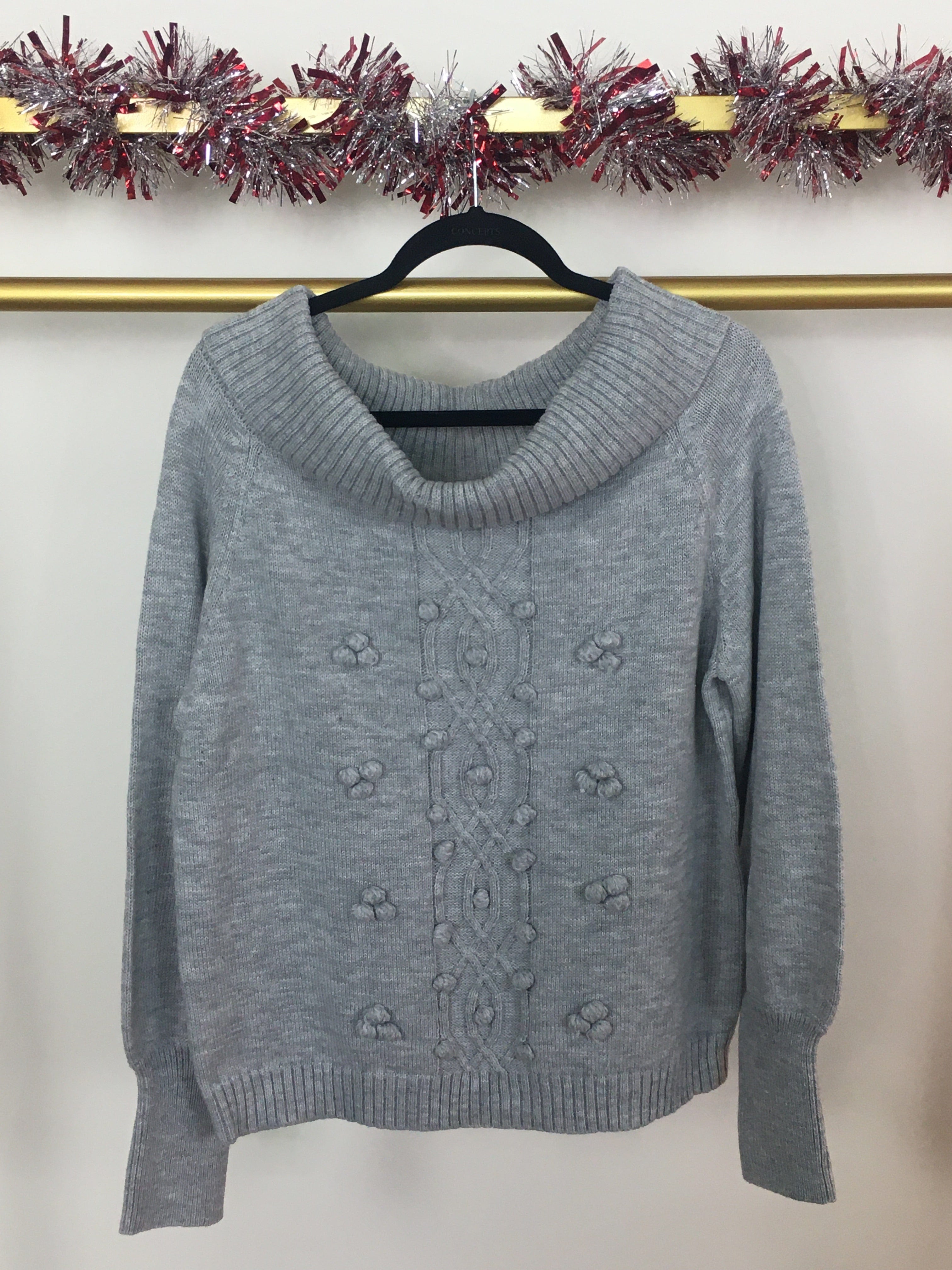 Grey Scoop Neck Knit Sweater