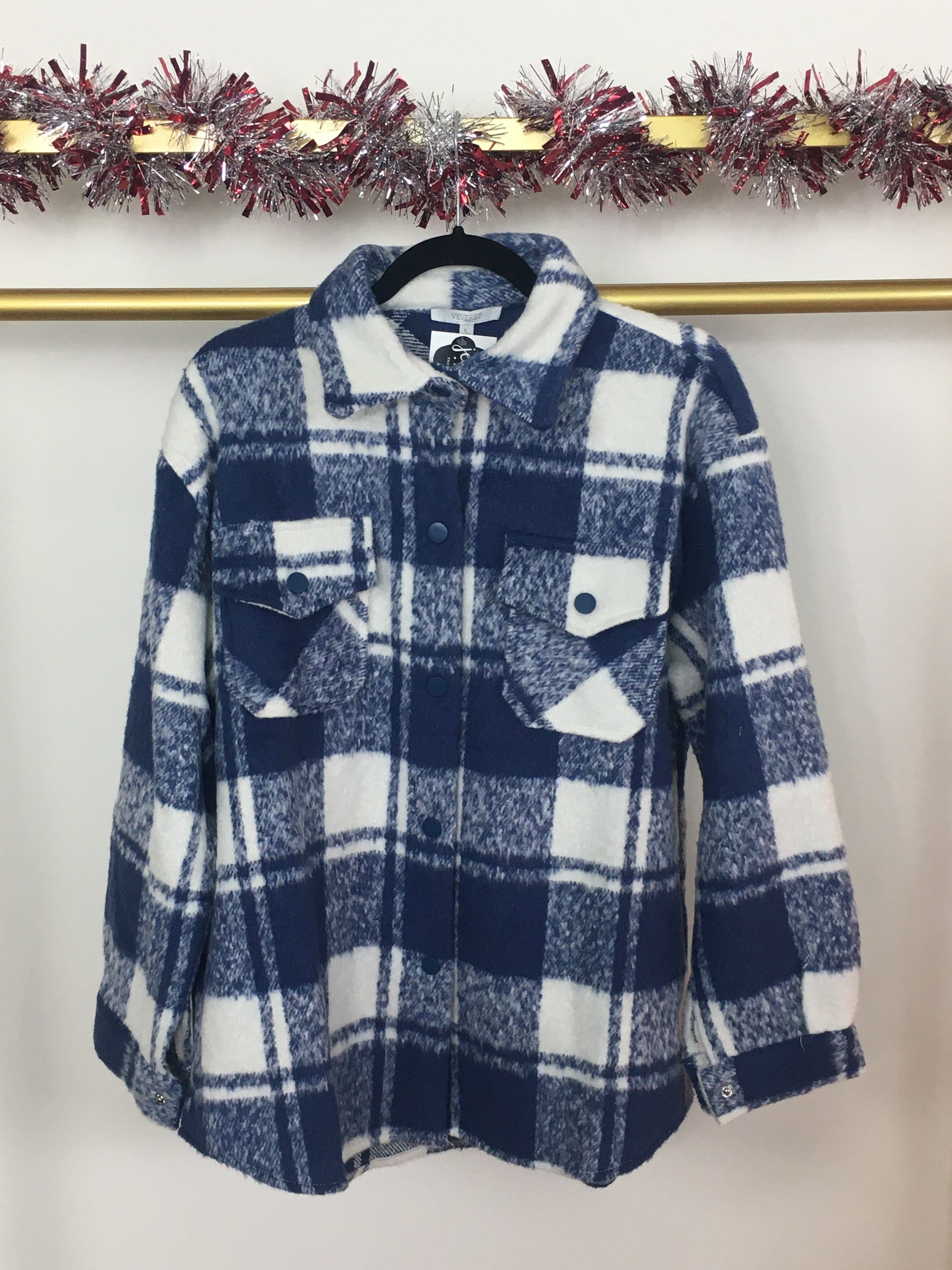 Jenna Blue Plaid Brushed Shacket