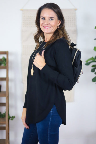 black basic long sleeve sweater top