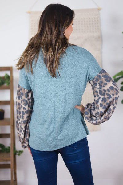 leopard print sleeve sage body top