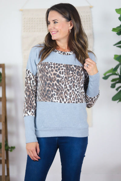 Leopard print and grey banded top 