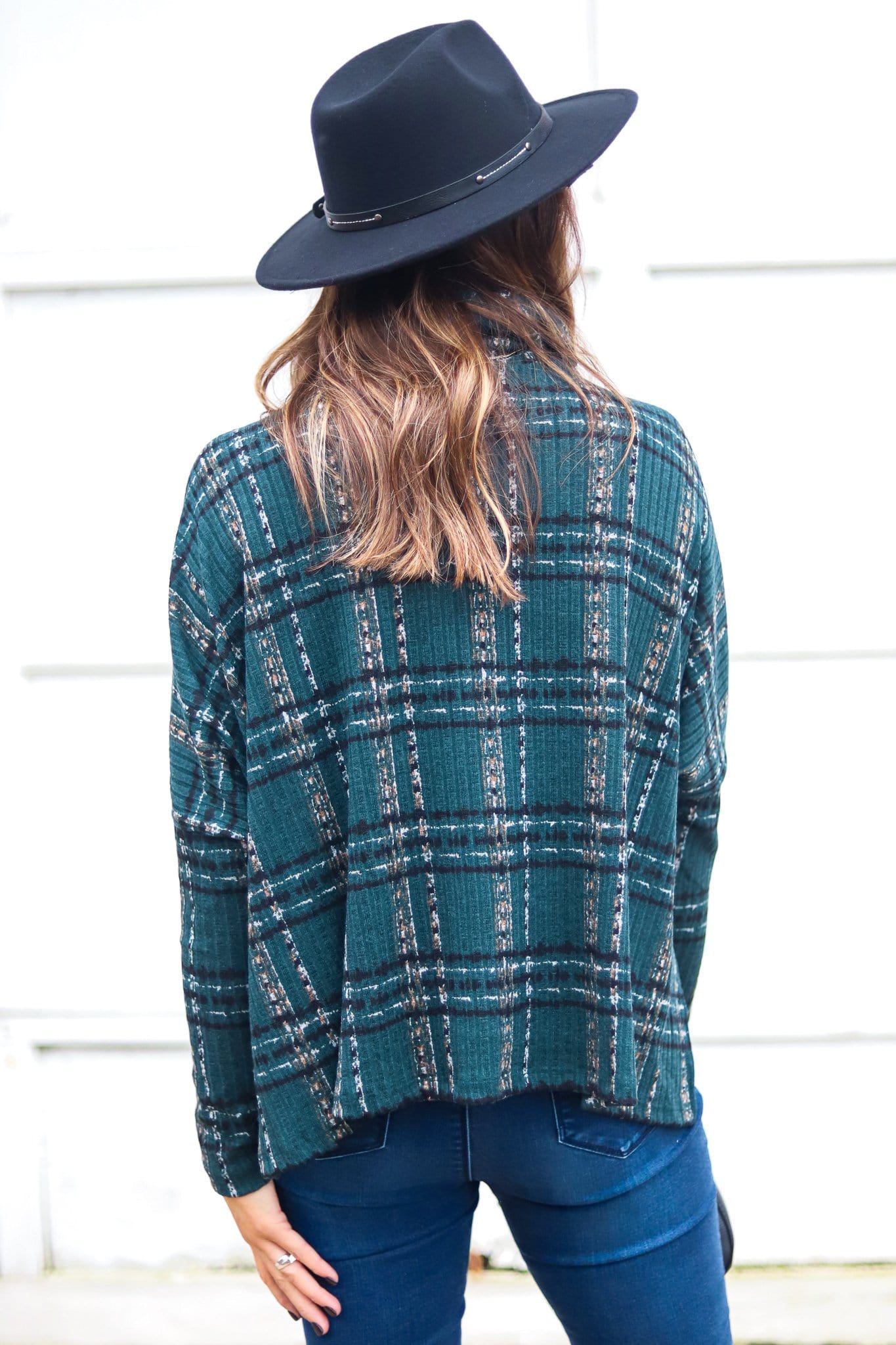 green plaid pattern loose fit shirt