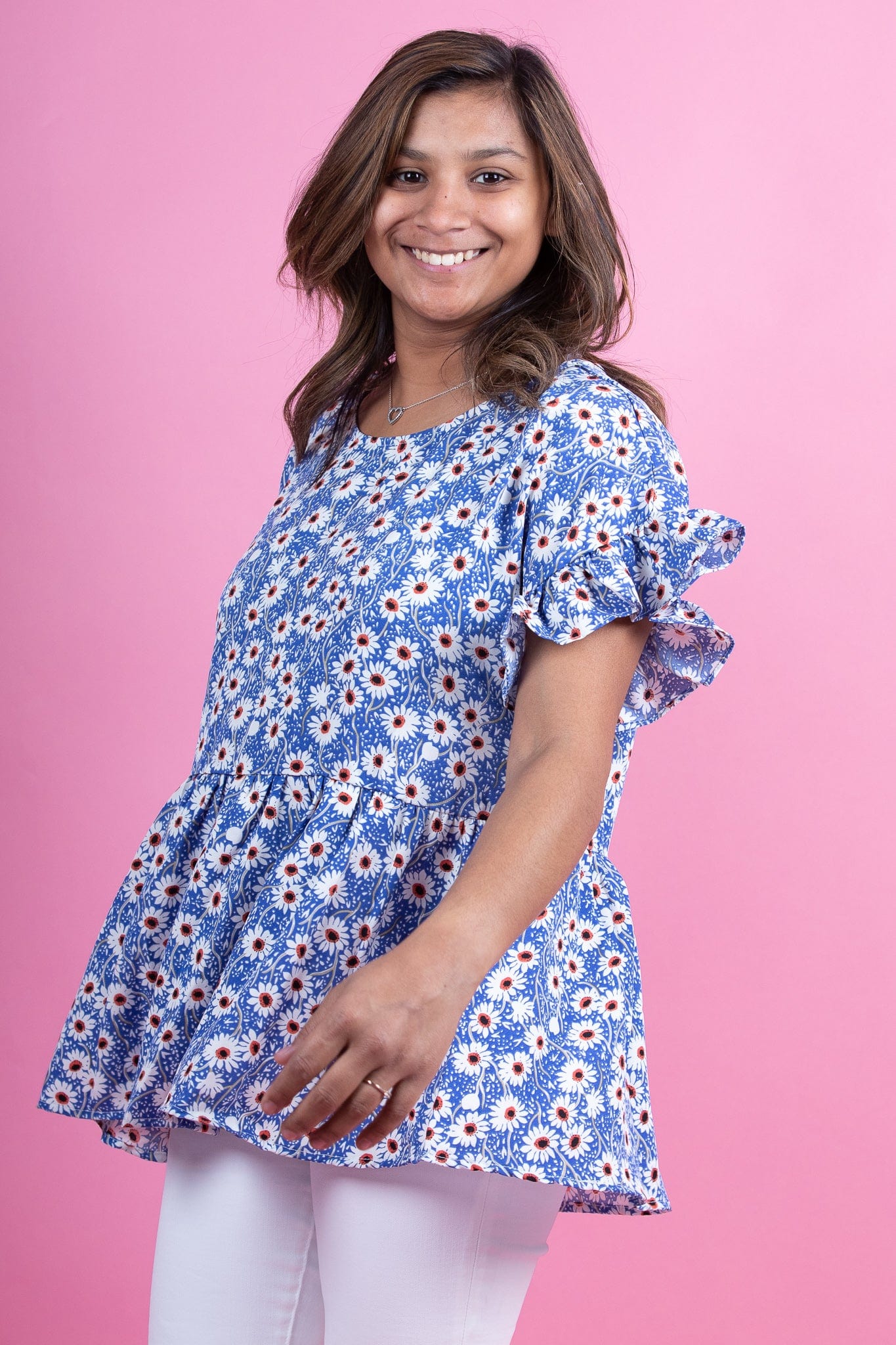 Royal Daisy Peplum Top