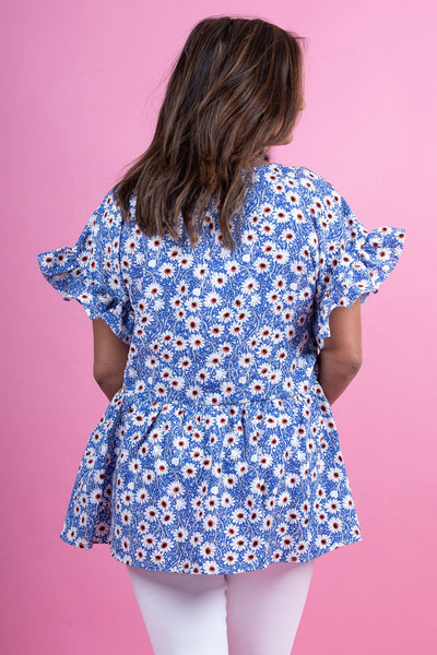 Royal Daisy Peplum Top