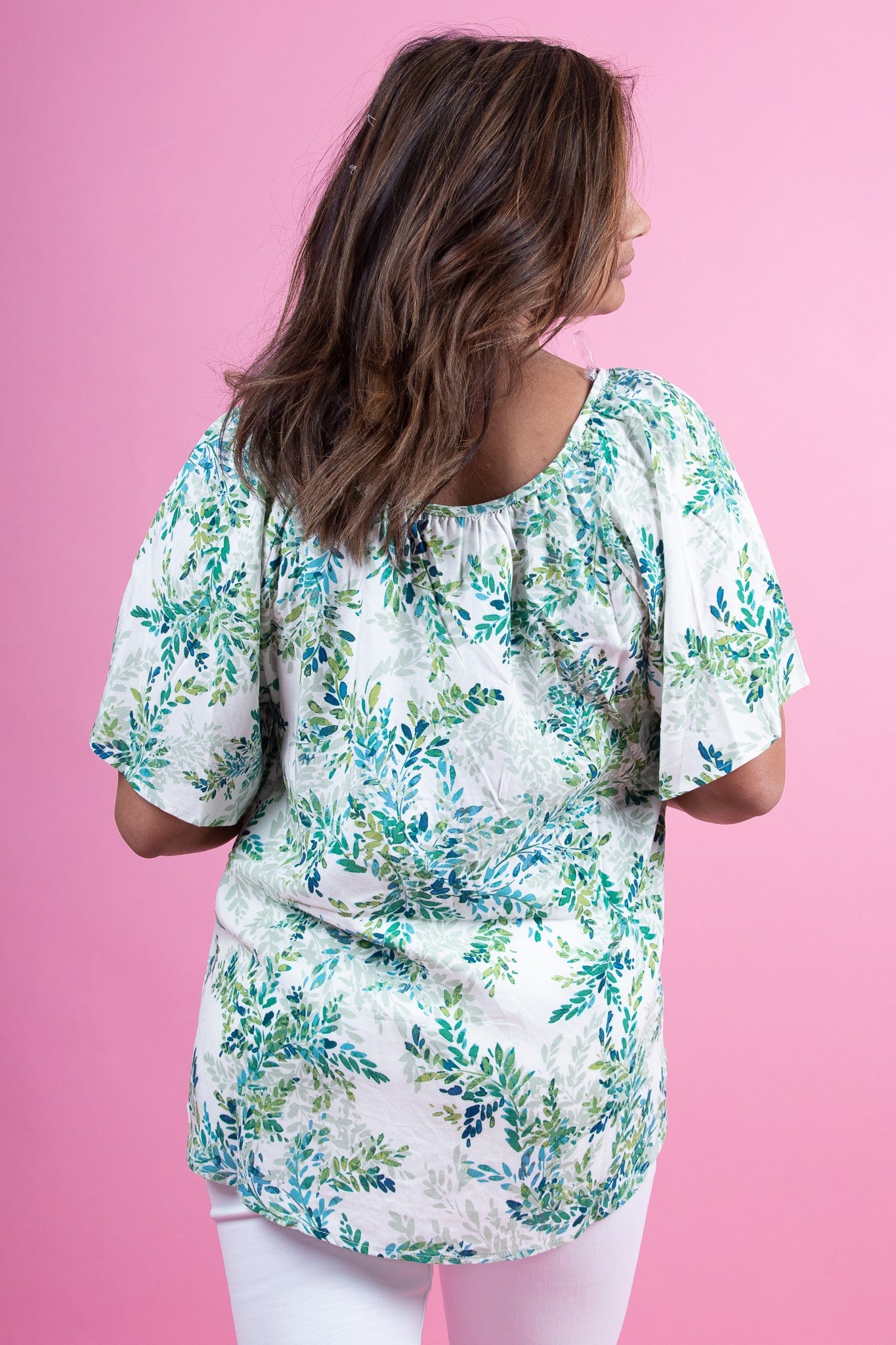Botanical Swirl Flutter Sleeve Top