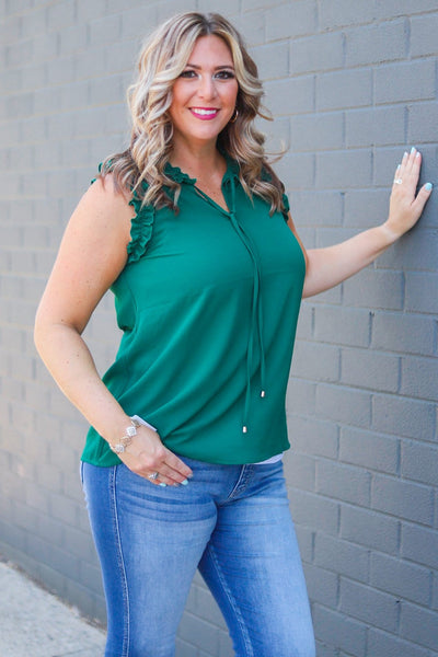 Hunter Green Ruffle Neck Tank