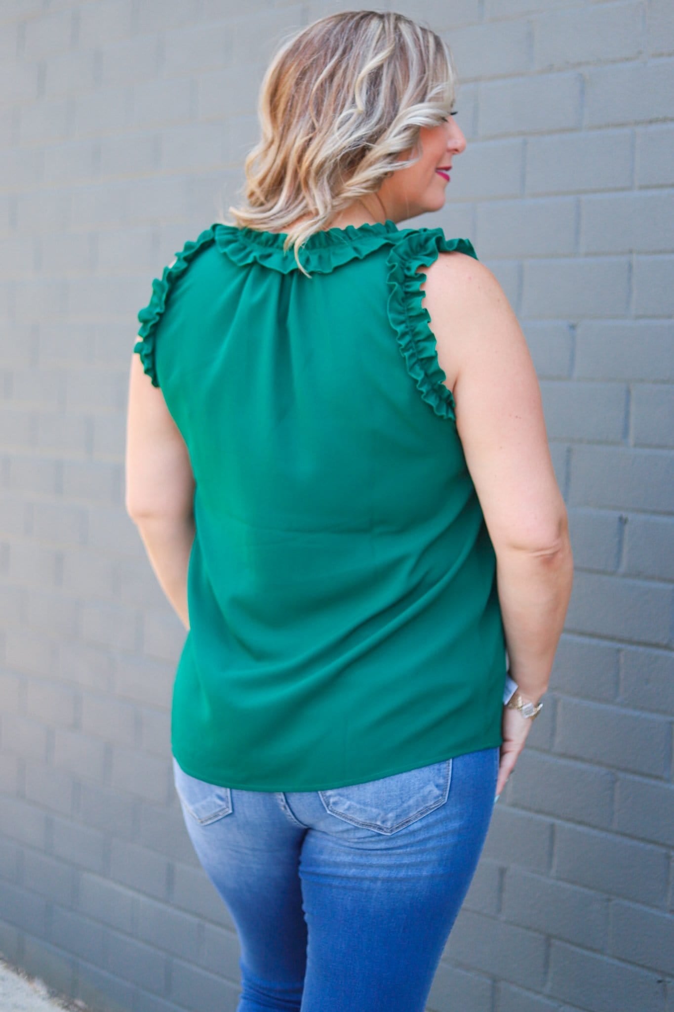 Hunter Green Ruffle Neck Tank