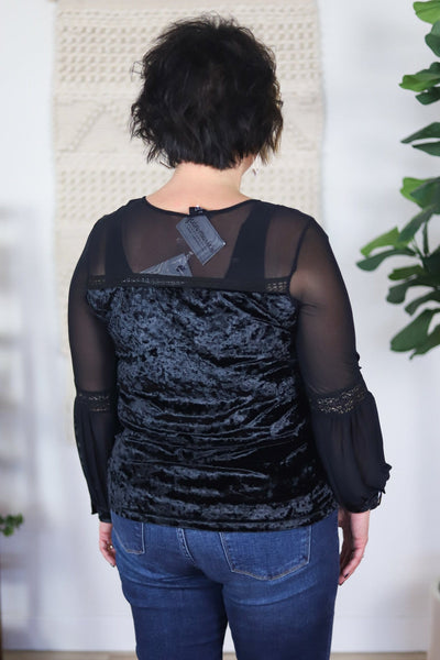 back of mesh and velvet black top 