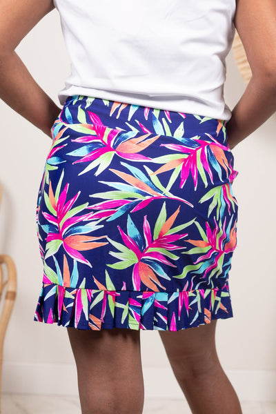 Palm Leaves Pleated Hem Skort