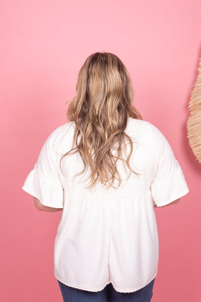 Ivory Babydoll Ruffle Sleeve Top