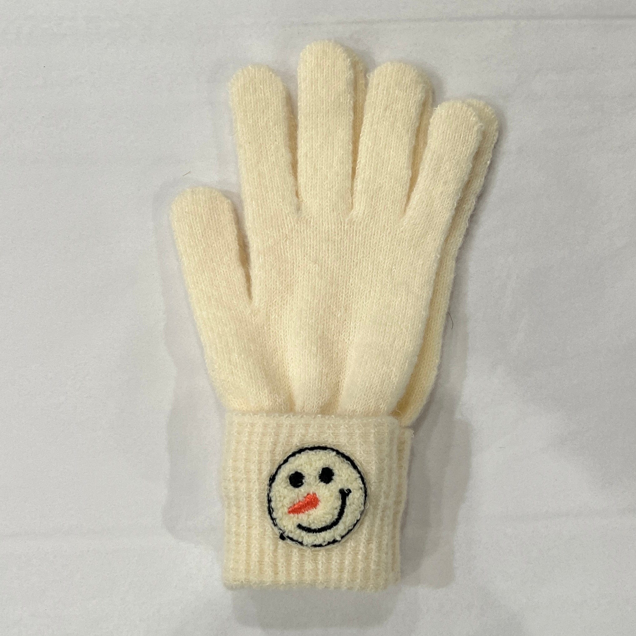 Cream Snowman Icon Gloves