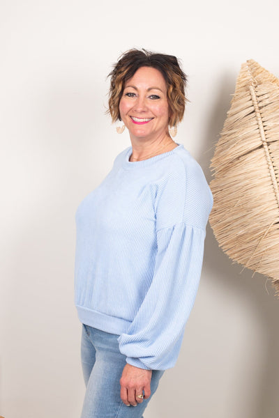Light Blue Lined Cropped Pullover