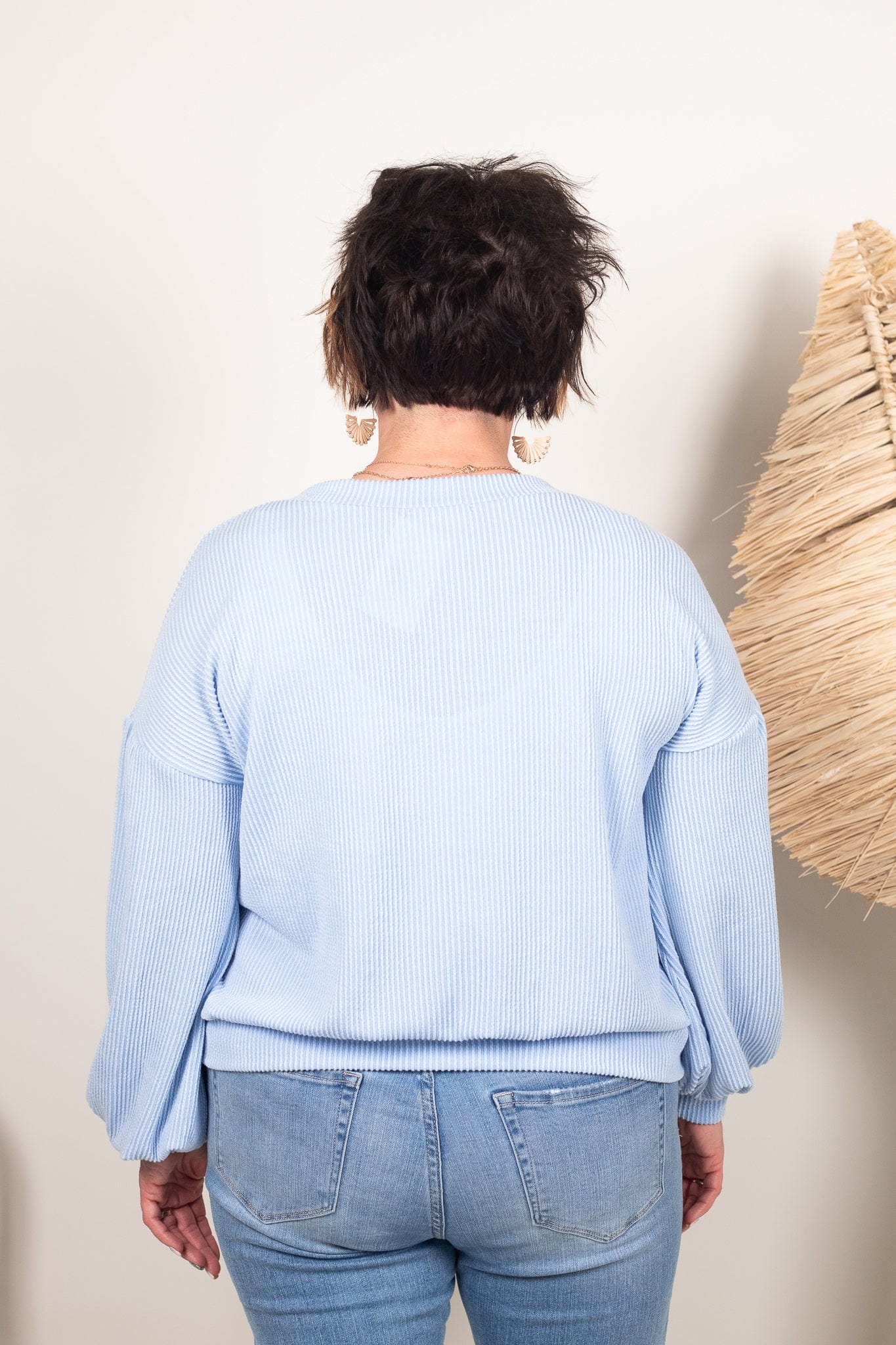 Light Blue Lined Cropped Pullover