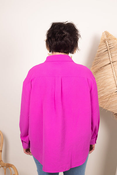 Orchid Waffle Button Down Top