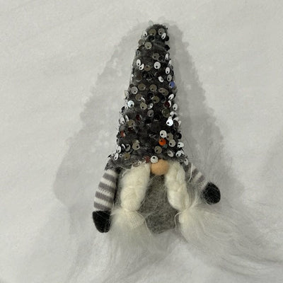 Tinsel Gray Sequin Gnome Ornament