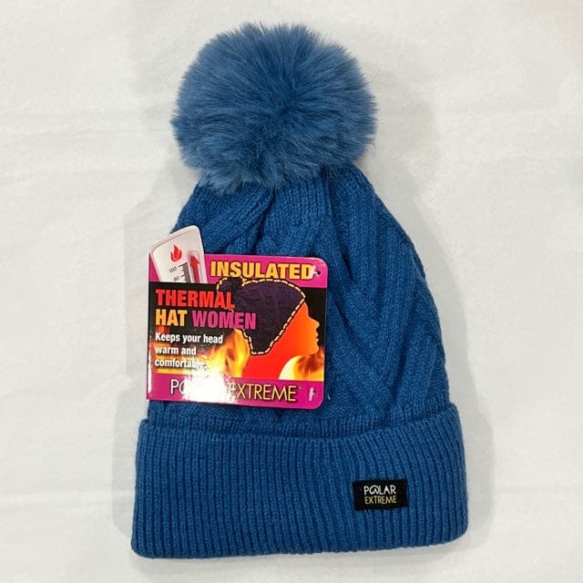 Polar Extreme Women's Brushed Zig Zag Pom Lined Hat - Blue