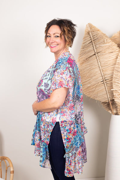 Metallic Mixed Print Kimono