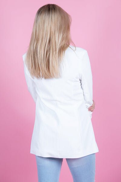 Ivory Crepe Rouched Sleeve Blazer
