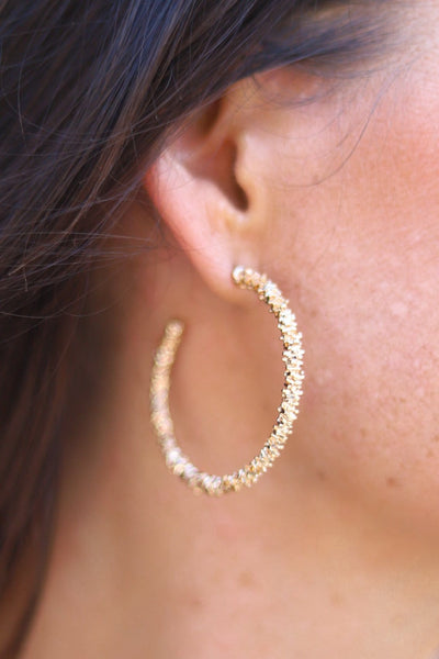 Gold Texture Hoop Earring