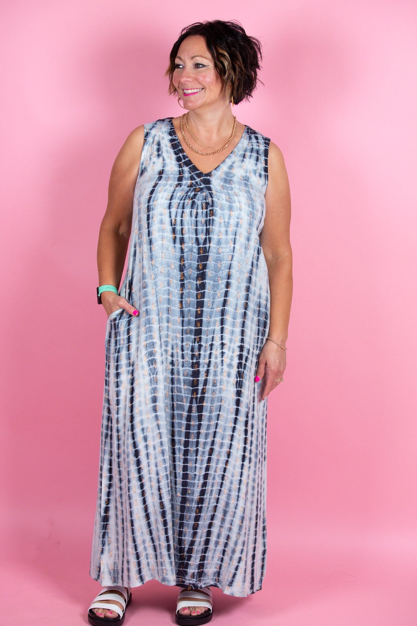 Blue Haze Metallic Maxi Dress