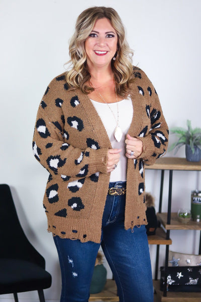mocha large leopard print cardigan