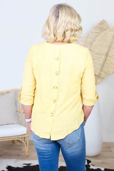 yellow 3/4 button blouse