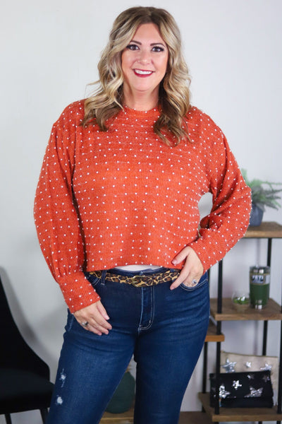 bright rust textured dotted sweater