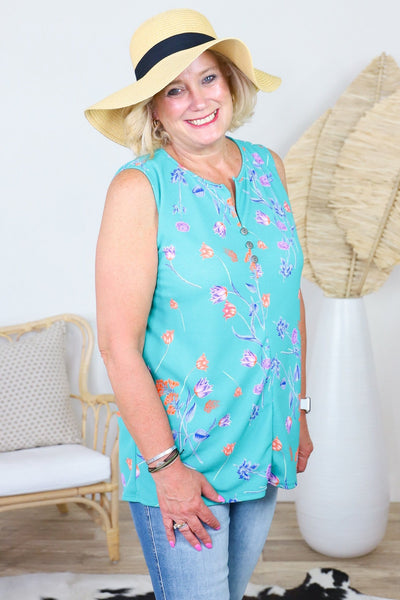 Teal Wildflower Tank