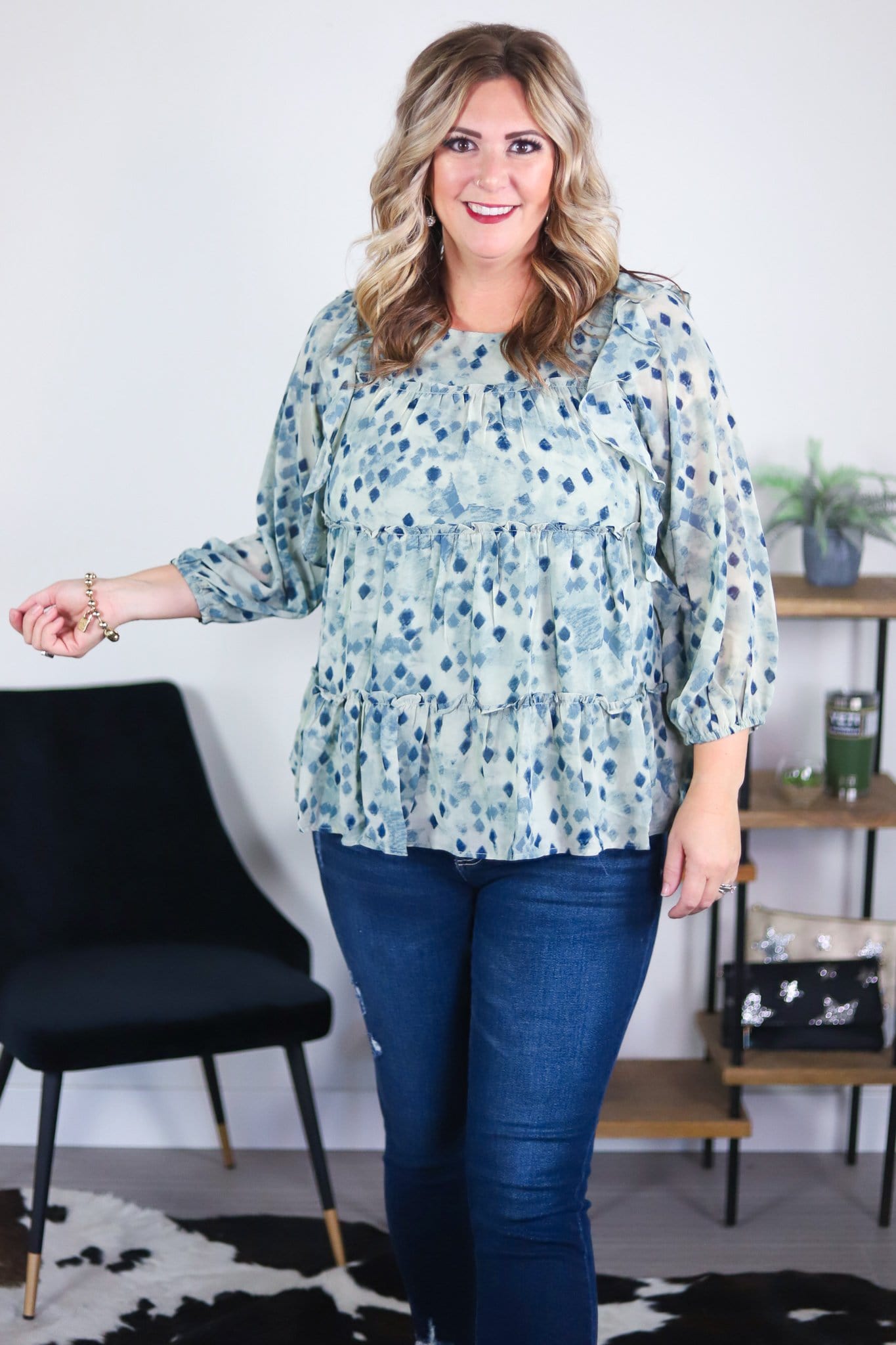 watercolor flowing blouse blue and teal