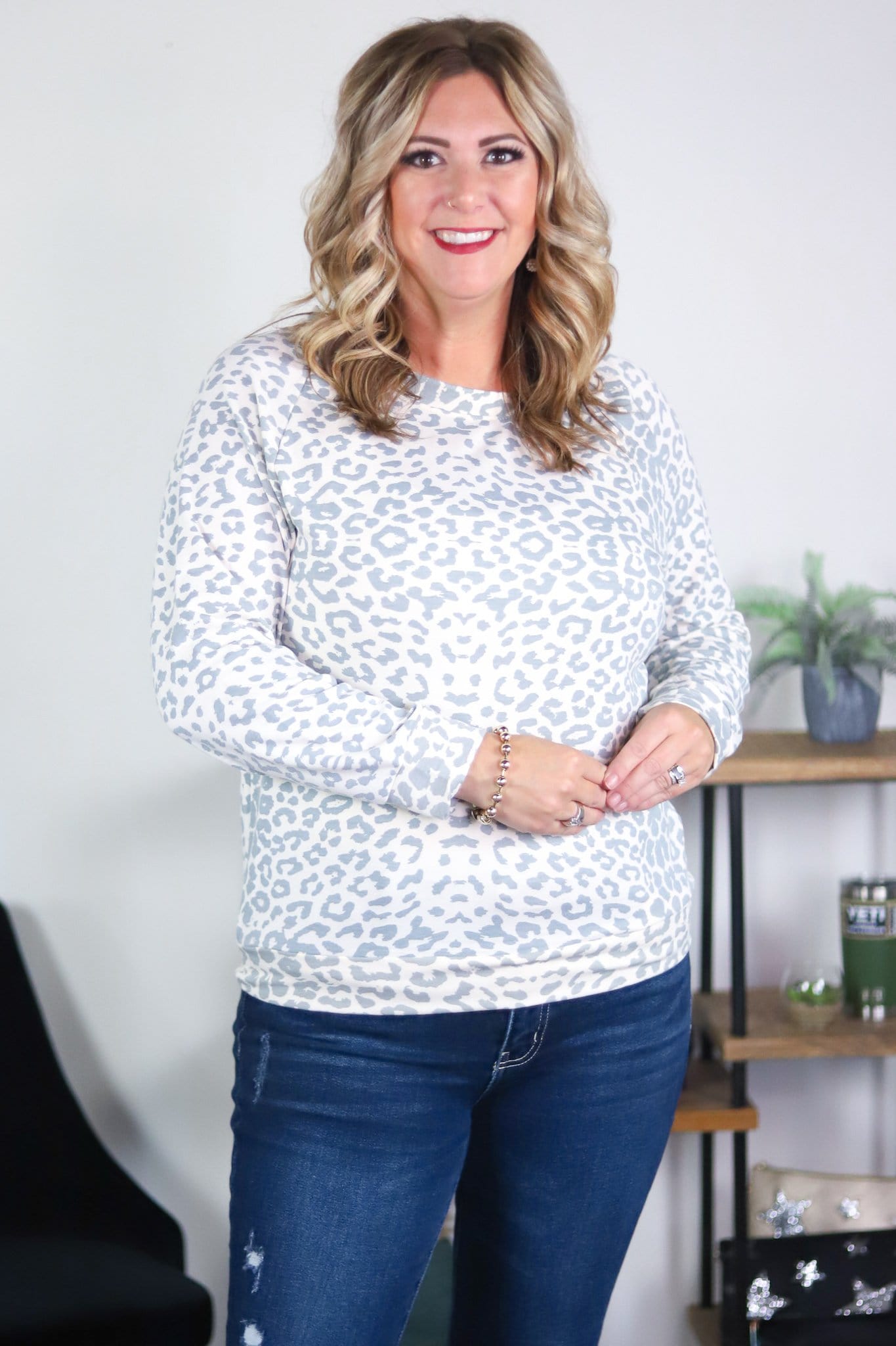 Leopard Brushed Off Shoulder Sweater