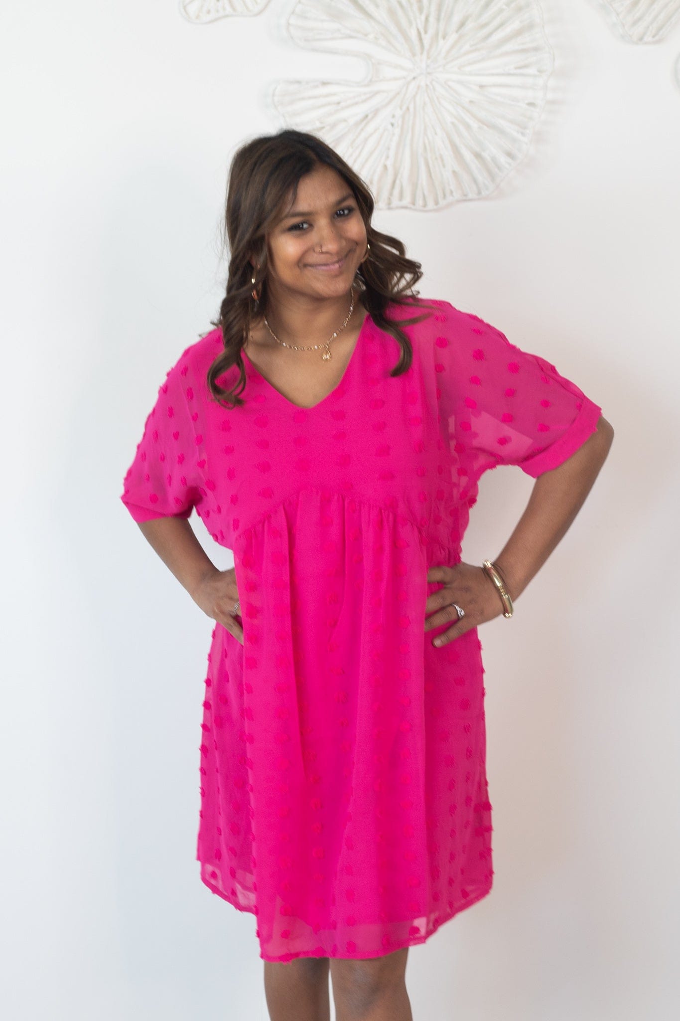 Pink Swiss Dot Mini Dress