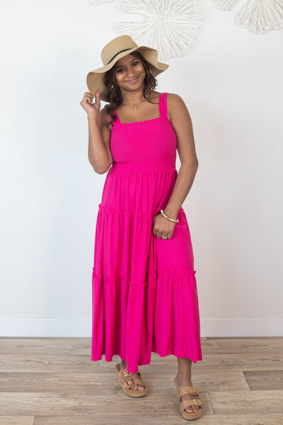 Hot Pink Tiered Maxi Dress