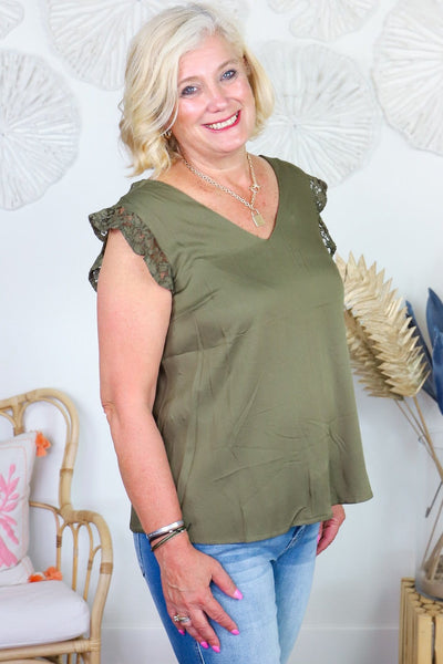 Olive Lace Cap Sleeve Top