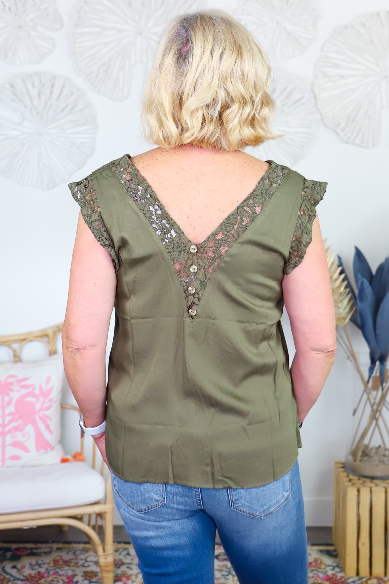 Olive Lace Cap Sleeve Top